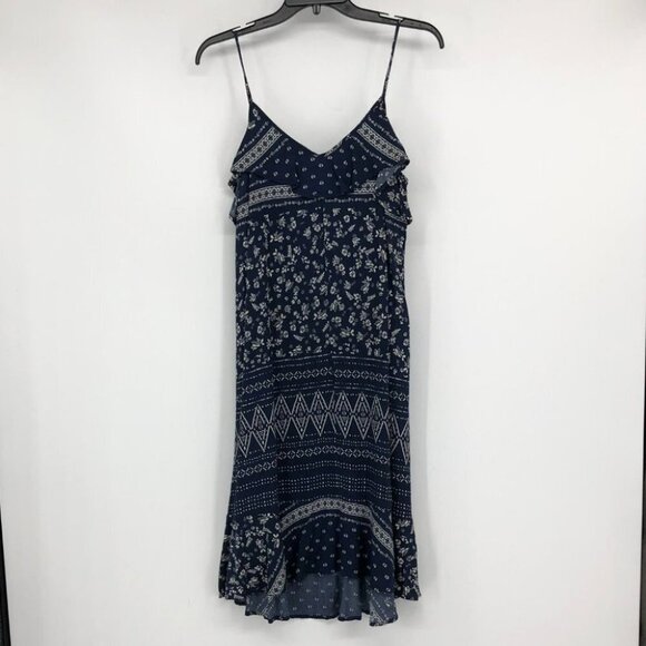 Vince Camuto Navy Ditsy Floral Liberty geometric Print ruffle midi dress S - Picture 3 of 16